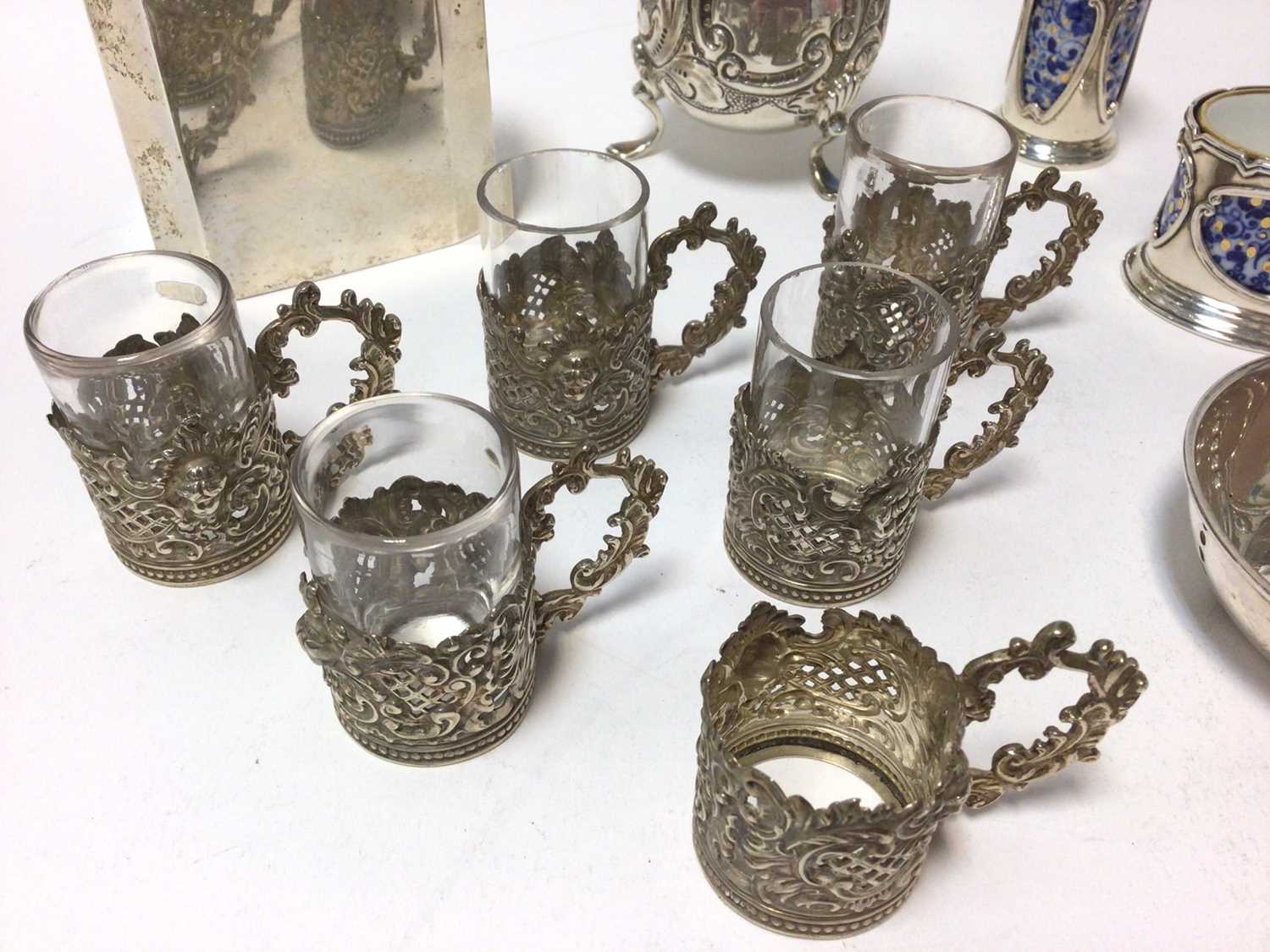 Selection of miscellaneous silver, including cream jug, wine taster, caddy, set of six glass holders - Image 2 of 5