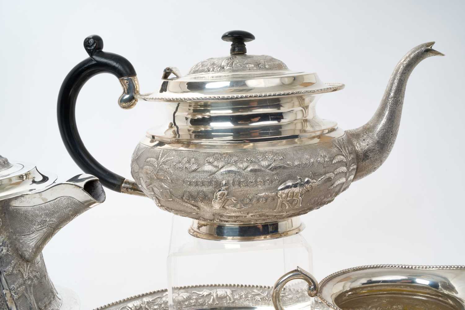 Indian silver four piece teaset together with a matching tray - Image 3 of 8