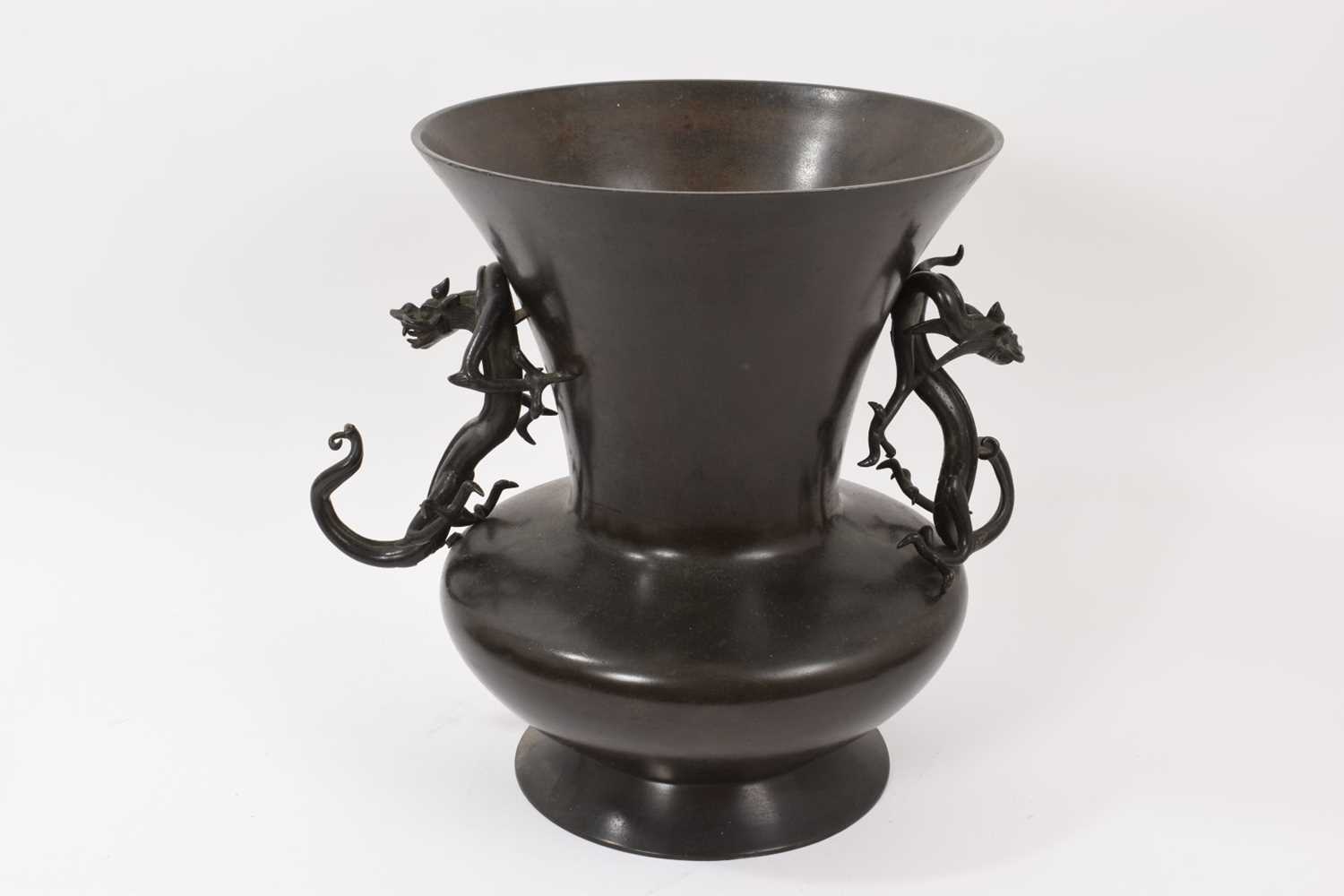 Japanese bronze baluster vase with twin dragon handles - Image 3 of 7