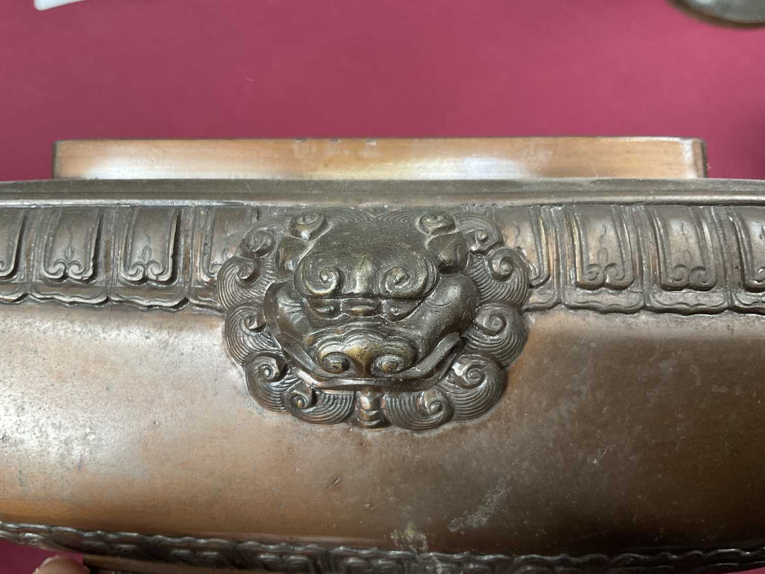 Large Chinese patinated bronze censer - Image 13 of 29