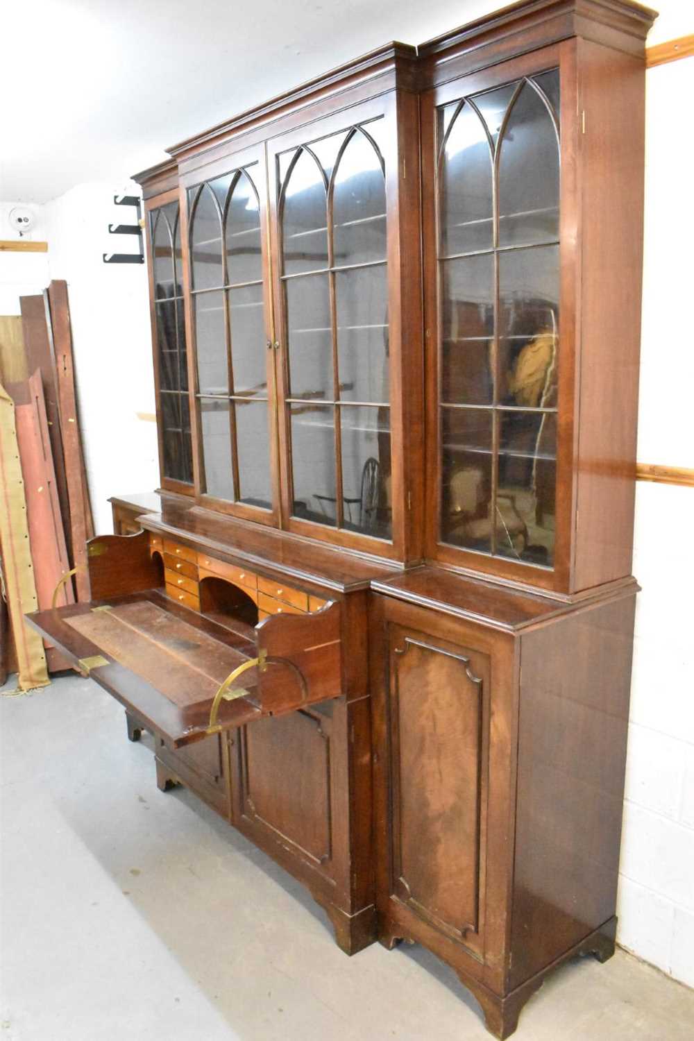 Large 19th century mahogany breakfront bookcase - Image 8 of 9