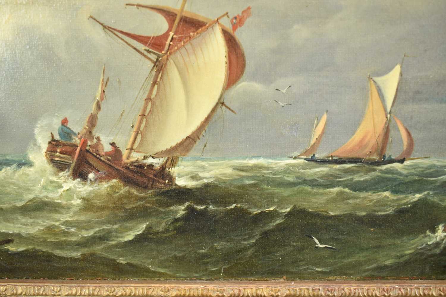 John Moore of Ipswich (1820-1902) oil on canvas - Fishing boats in a Swell, signed, in gilt frame - Image 8 of 11