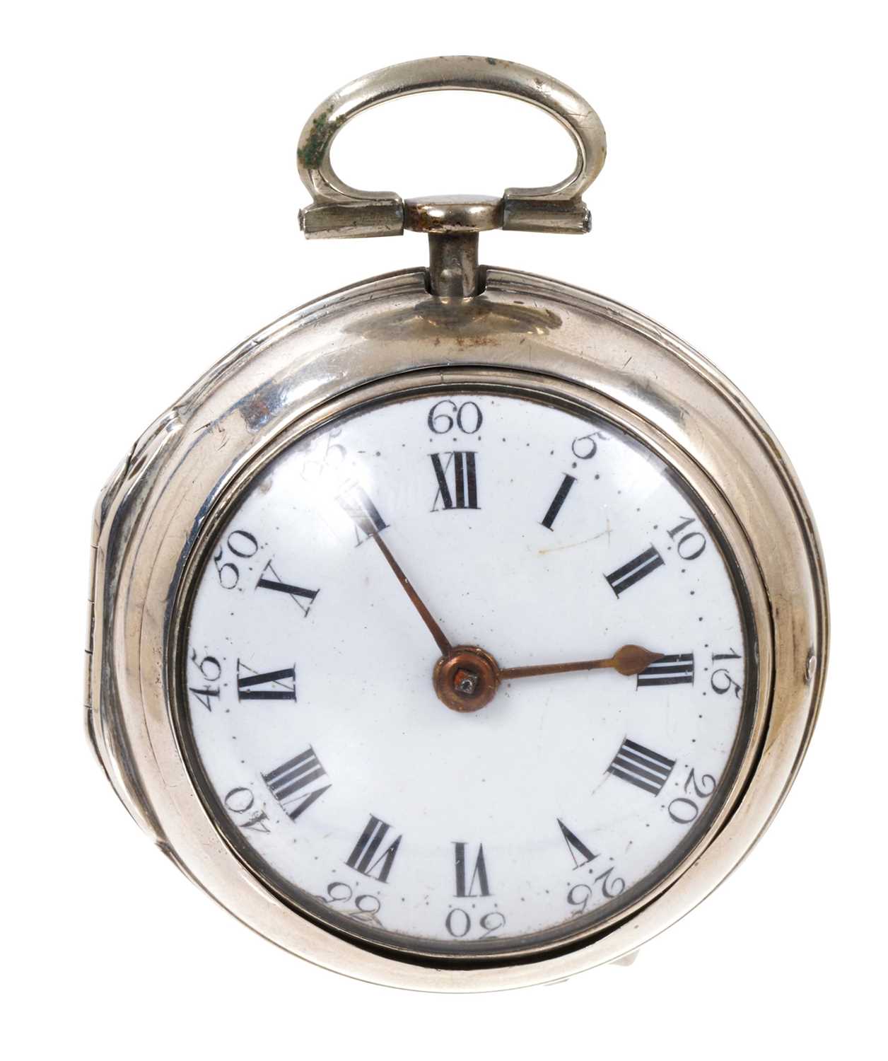 Mid 18th silver pair-cased pocket watch