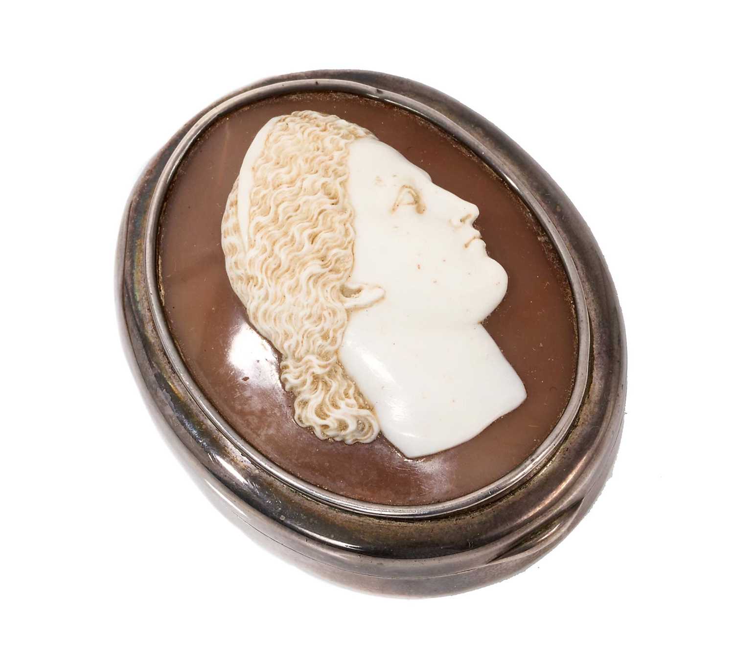 Edwardian silver mounted box with carved shell cameo
