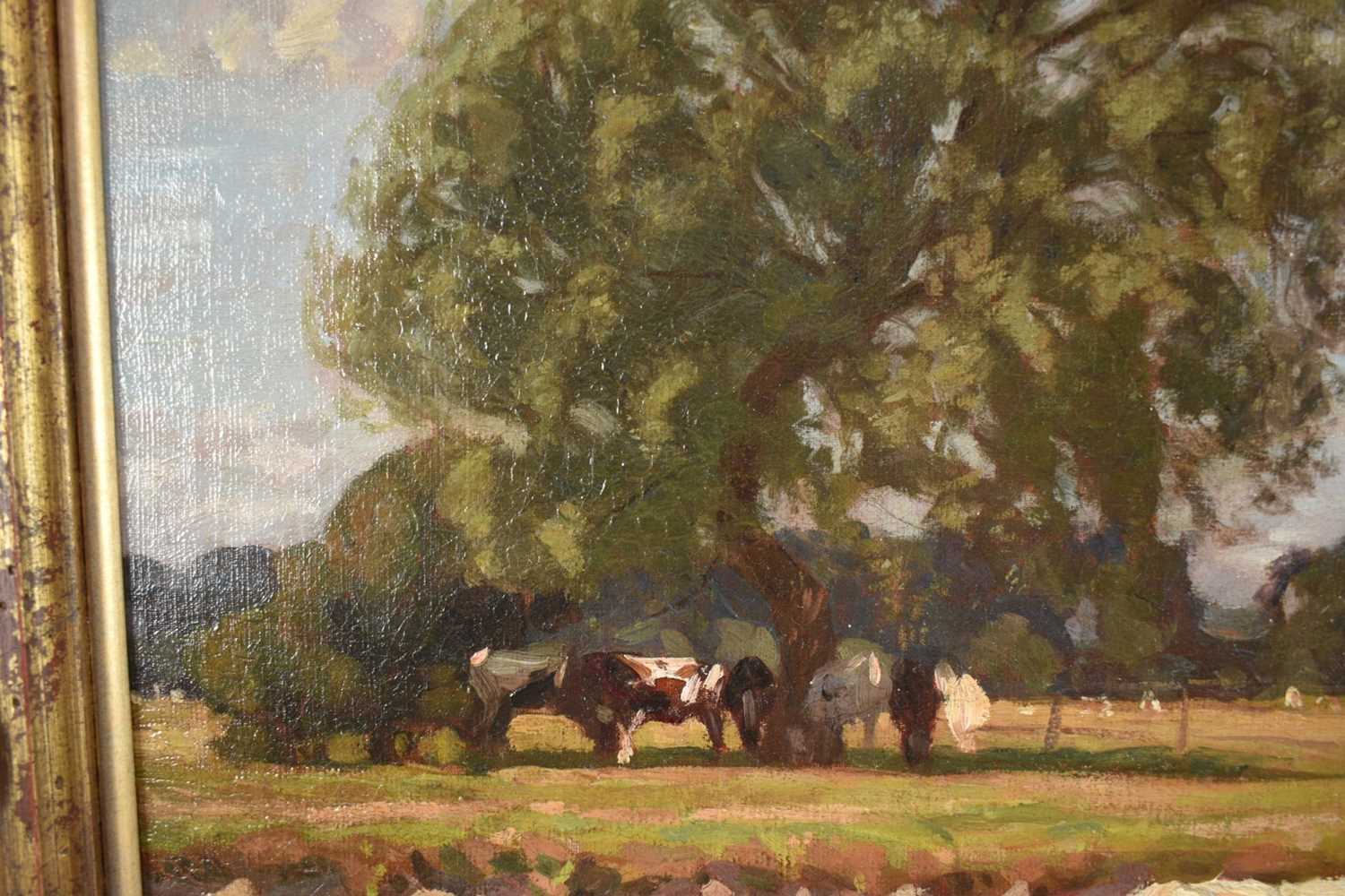 Algernon Mayow Talmage (1871-1939) oil on canvas - Cattle grazing beside the Stour at Dedham, signed - Image 7 of 13