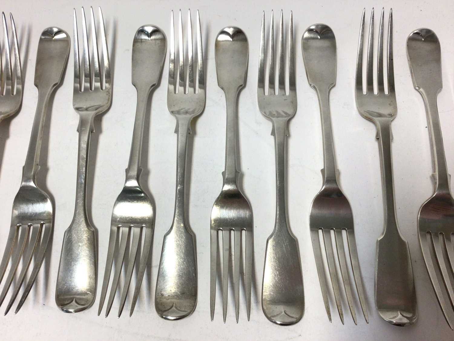 Set 12 Victorian silver Fiddle pattern forks - Image 2 of 3