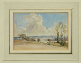 Thomas Churchyard (1798-1865) watercolour - Extensive River Landscape, 12cm x 17.5cm, in glazed gilt