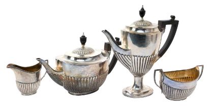 Edwardian Silver teapot, coffee pot, milk jug and sugar bowl