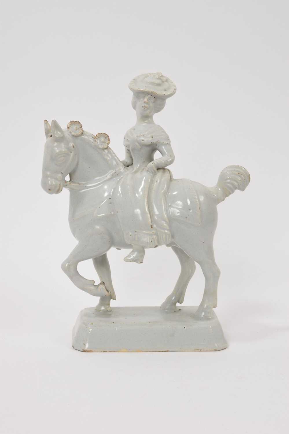 18th century Dutch Delft figure of a lady on horseback