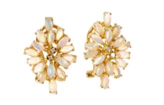 Pair of opal and diamond cluster earrings
