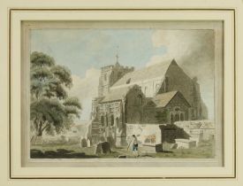 Francis Grose (1731-1791) ink and watercolour - Waltham Abbey, Essex, circa 1760, 27cm x 36cm, mount