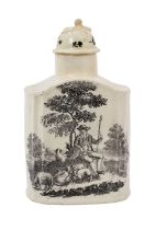 Wedgwood creamware black printed tea canister and cover, circa 1780