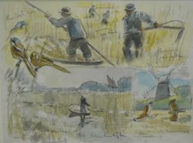 Peter Partington (b.1941) pencil and watercolour sketches - On The Broads, signed and inscribed, 27c