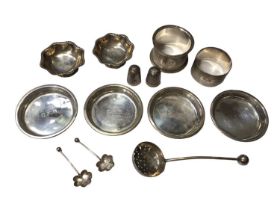 Group of mixed silver to include a pair Victorian salts, pair of clover leaf salt spoons, sifter spo