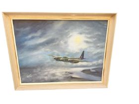 Tony Carey oil on board study- Mosquito in flight, together with another depicting The Battle of Bri