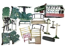 Lot Britains garden diecast models including greenhouse, benches, dovecote and other accessories (1
