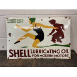 Reproduction enamel sign - 'Shell Lubricating Oil For Modern Motors - Modern Days, Modern Ways', 60c