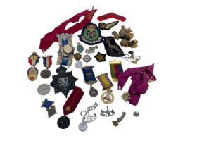 George VI Hertfordshire Constabulary Helmet plate, RAF Navigators cloth badge, Masonic medals and ot