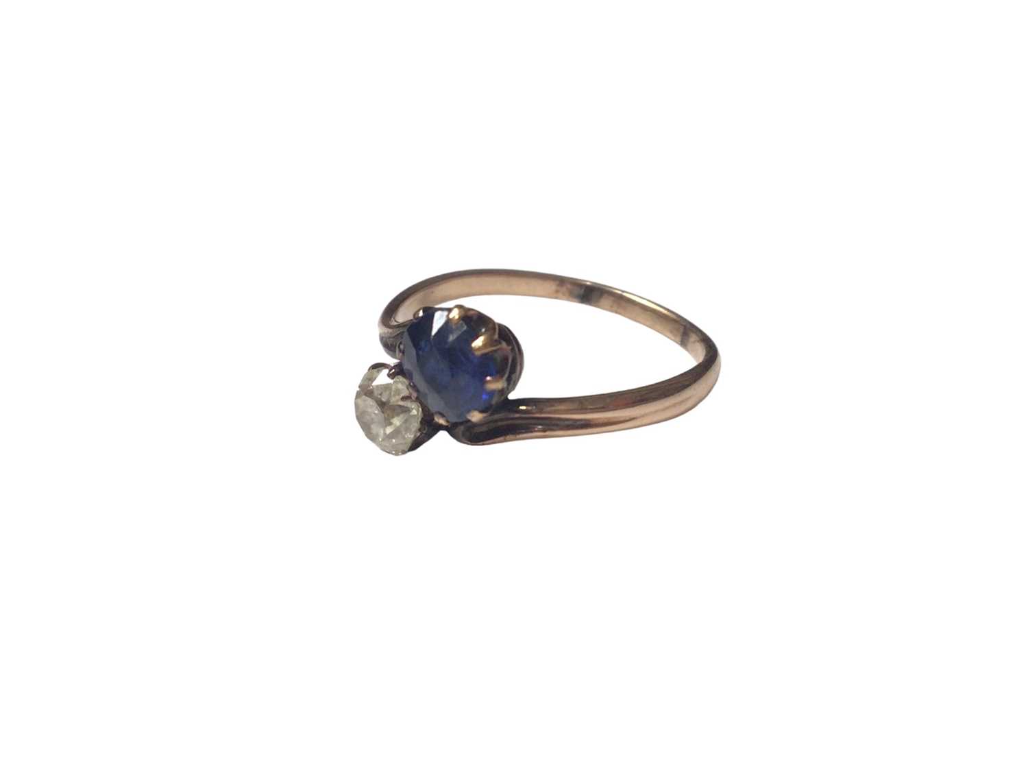 Victorian sapphire and diamond two stone cross over ring - Image 2 of 4