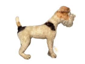 Steiff style standing mohair fox terrier, height 25 cms, length 30 cms approximately/