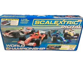 Scalextric Digital World Championship multi-car racing with lane changes, lap counter and four racin