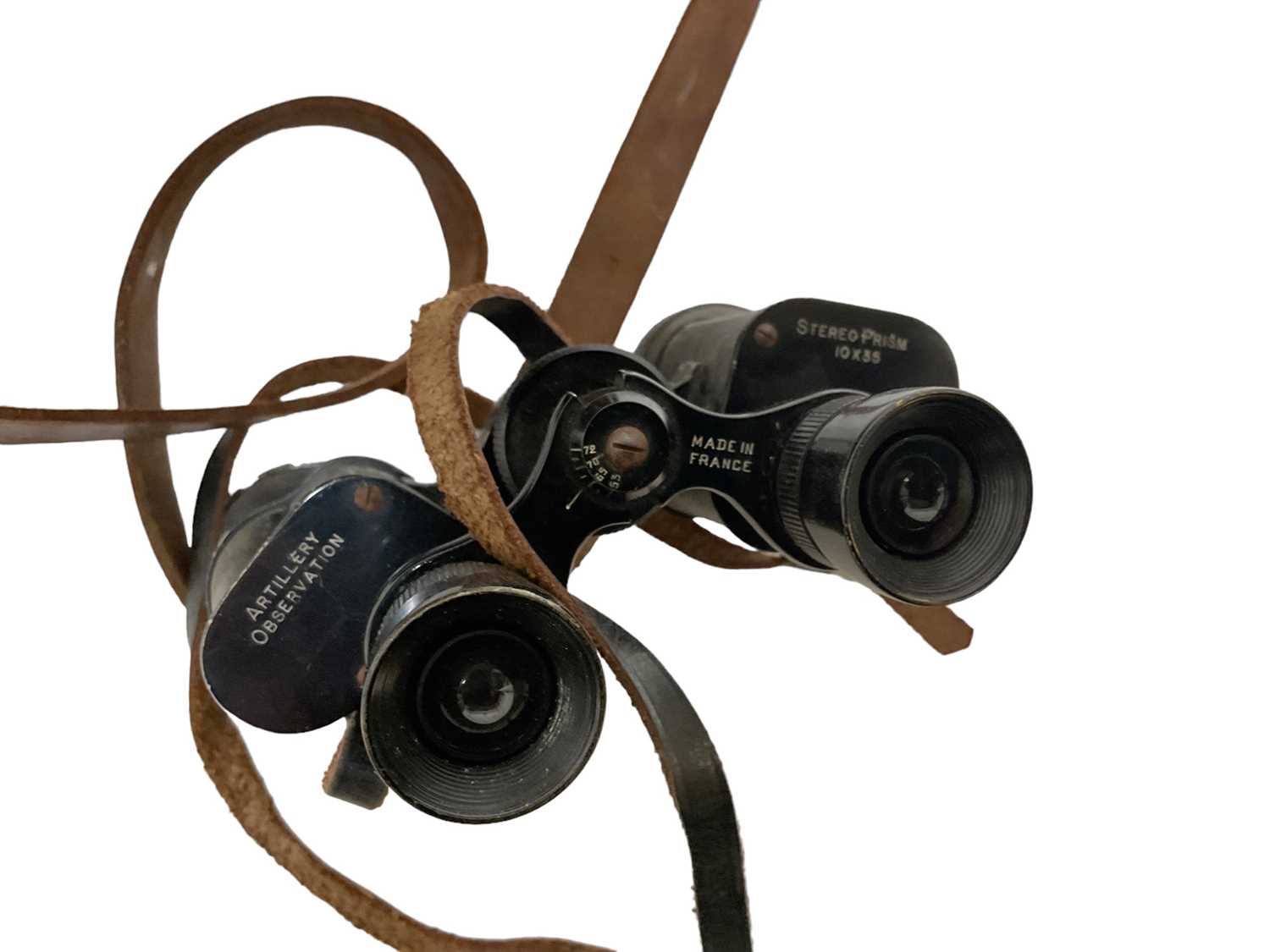 Second World War era French Artillery Observation binoculars in brown leather case. - Image 2 of 2
