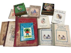 Early children's books: Buzz 1886, two Bonzo books, Curly Cobbler 1919, Wee Benjy Brown, Flower Fair
