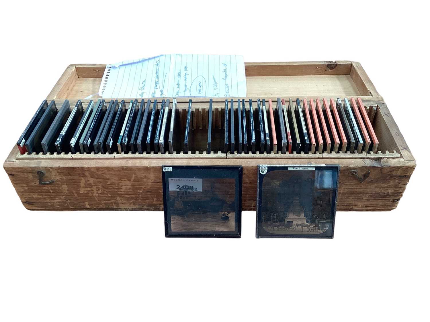 Collection of antique glass photographic slide to include photographs by J. Dudley Johnston