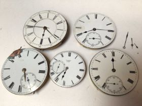 Five antique pocket watch movements to include Dent of London