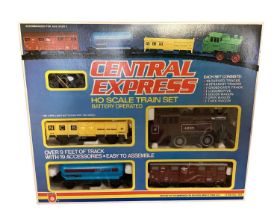 Central Express HO Scale battery operated train set, plus Hornby OO Gauge wagons (qty)
