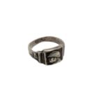 Second World War Italian fascist white metal ring with a bust of Mussolini wearing a steel helmet fl