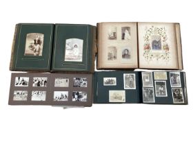 Box of photograph albums, Victorian and later containing cabinet cards and carte de visites, 1920's