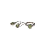 18ct white gold peridot ring and a similar pair of earrings