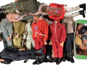 Palitoy Action Man action figures (mostly heads detached) with uniforms, approx. 13