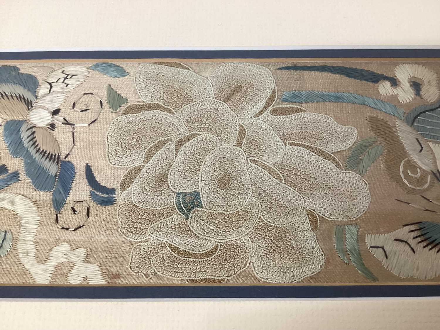 Chinese embroideries, four panels in silk forbidden stitches and satin stitches. - Image 7 of 7