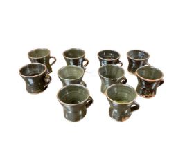 Set of ten Leach St Ives pottery coffee cups