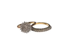 Diamond cluster ring and a diamond half eternity ring, both in 18ct gold settings (2)
