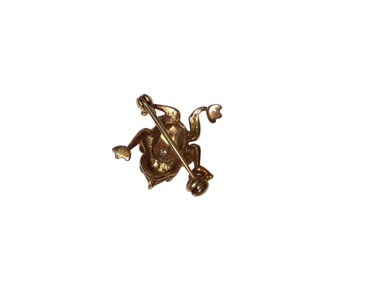 18ct gold novelty brooch in the form of a frog with ruby eyes and diamond set body - Image 2 of 2