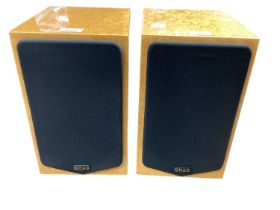 Pair of Quad 77-11 stereo speakers in birds eye maple cases
