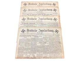 Four rare Nazi 1940 occupied Jersey news papers 'Deutsch Inselzeitung Evening Post' in German