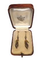 Pair of Victorian yellow metal earrings in fitted box