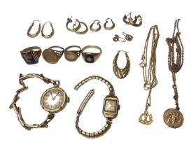 Group of various gold jewellery and wristwatches
