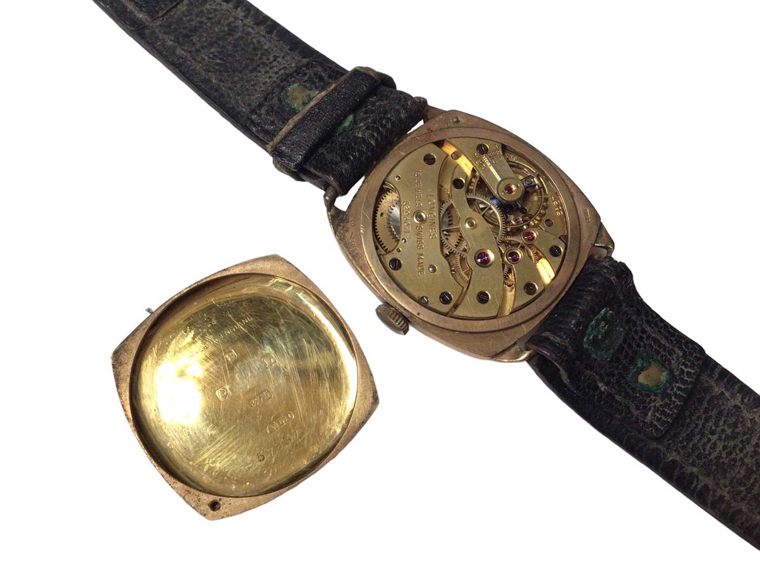 1930s 9ct gold cased W. Benson Longines wristwatch on leather strap, together with a gold plated Ing - Image 5 of 8