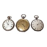 Three 19th century fob watches in engraved silver cases