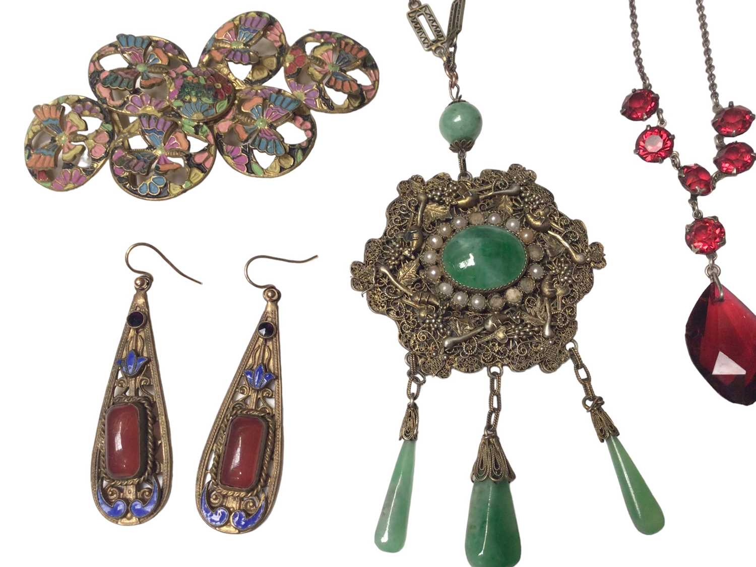 Small selection of vintage Czechoslovakian jewellery, group of semi-precious stone earrings, two pen - Image 2 of 7