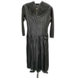1950s black cocktail dress (label cut), Frank Usher black evening dress with looped underskirt plus