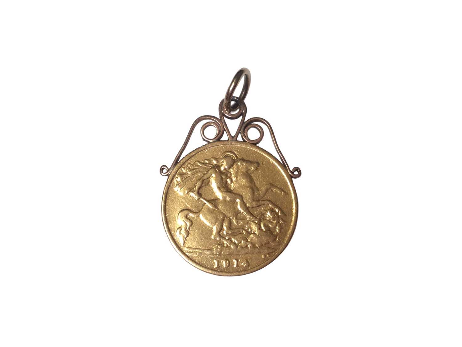 George V gold half sovereign 1914, in 9ct gold pendant mount