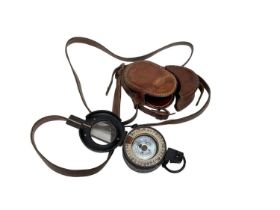Second World War British Army Officer's Prismatic Compass in black painted finish, stamped E. R. Wat