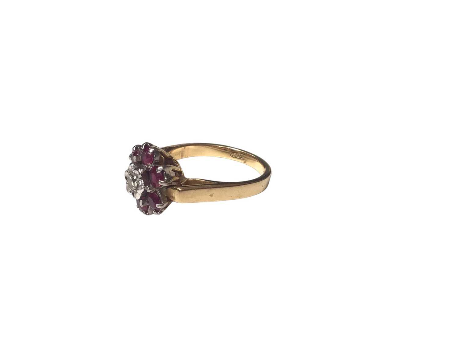 18ct gold ruby and diamond flower head cluster ring - Image 2 of 3