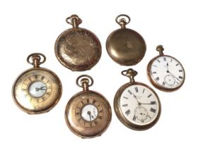 Collection of six gold plated pocket watches